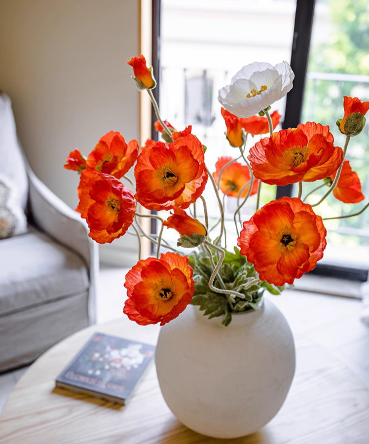 Faux Large Silk Poppy Flower Stem 41" Tall