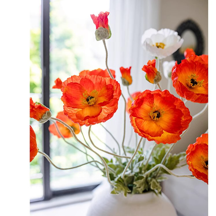 Faux Large Silk Poppy Flower Stem 41" Tall