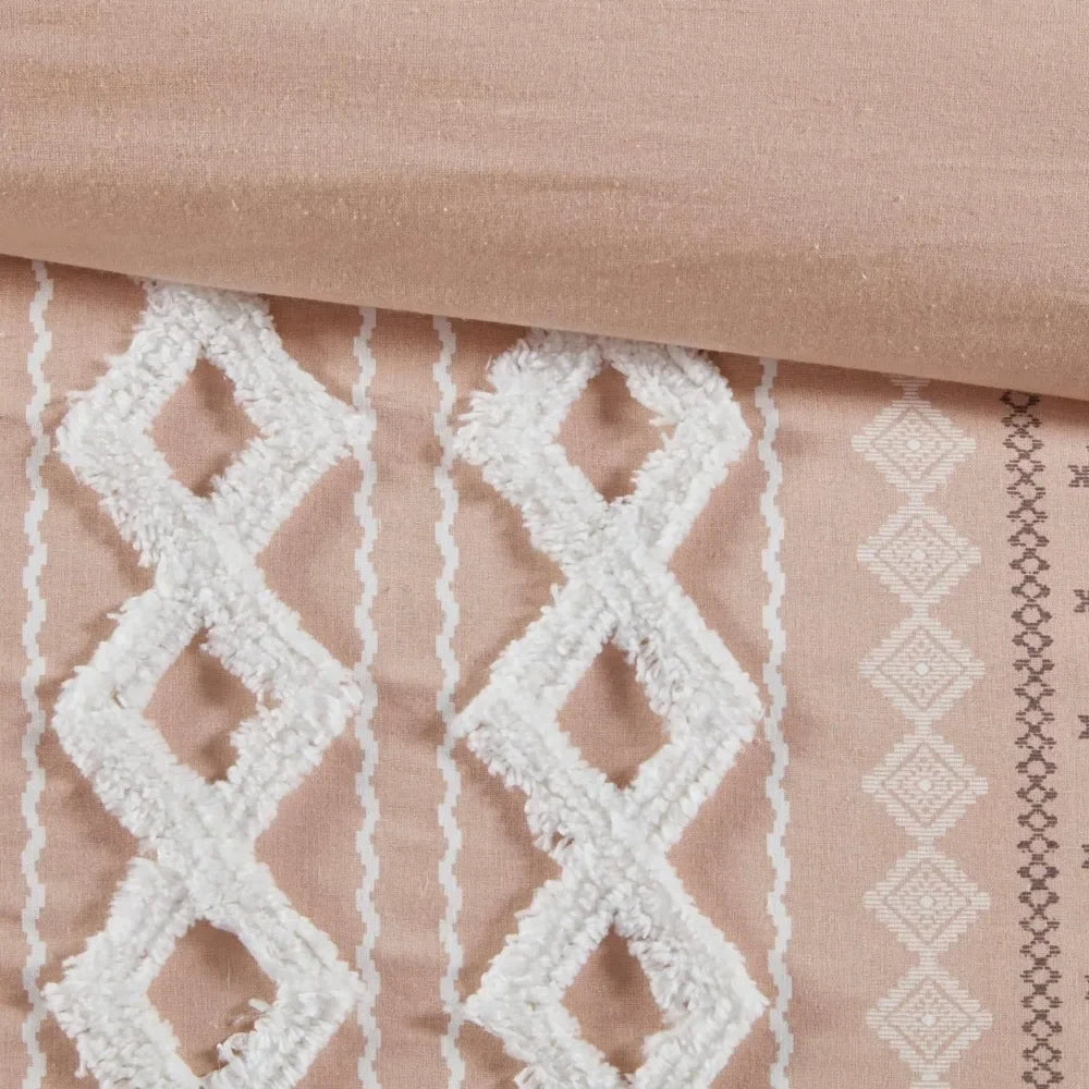 Comforter for King Size Bed, Chenille Tufted, Breathable Cotton Set King, All Season, 2 Matching Shams, King Blush 3 Piece