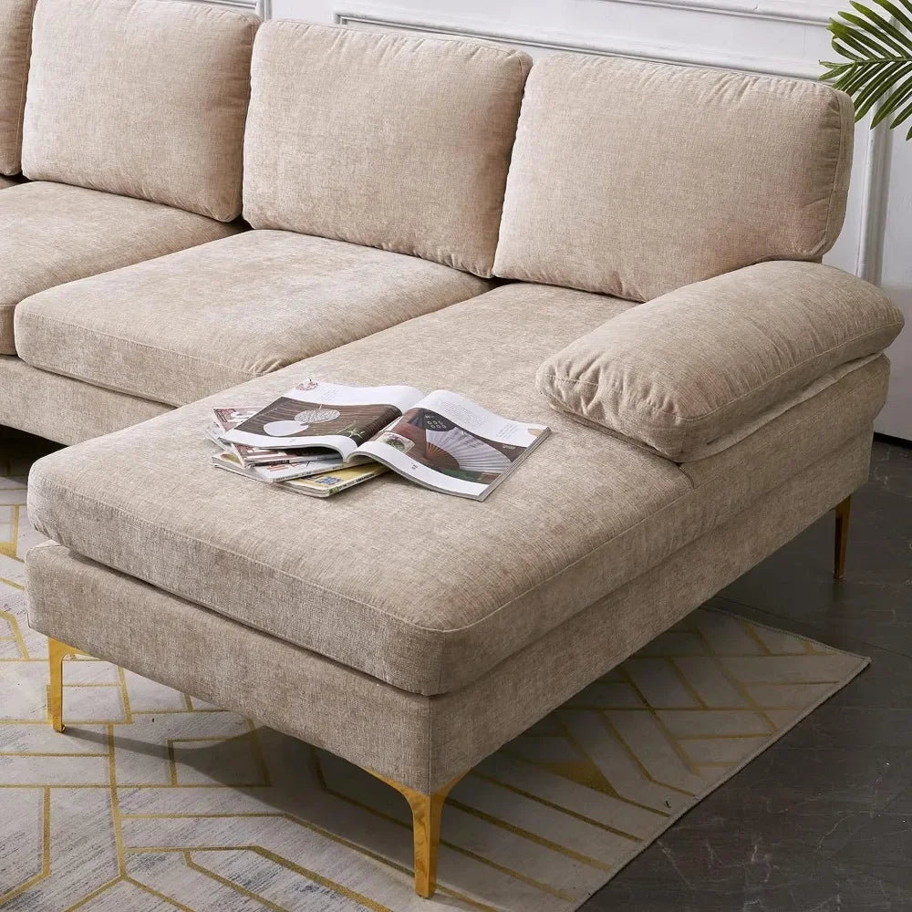 U-Shape Sofas 4-Seat with Chaise Chenille Fabric Upholstered