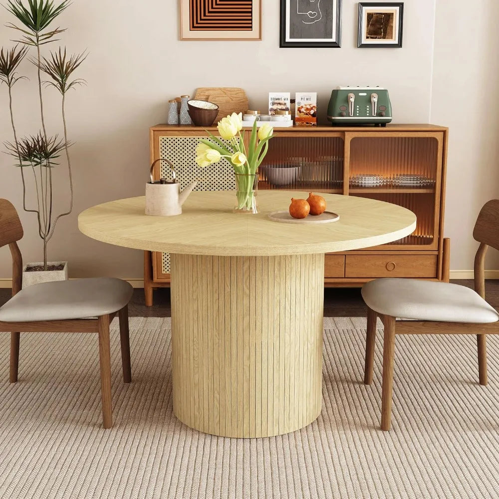 Dinning Table for Restaurant 47 Inch Small Circle Dining Tables With Wood Strip Base for Kitchen Living Room (Natural) Set Home
