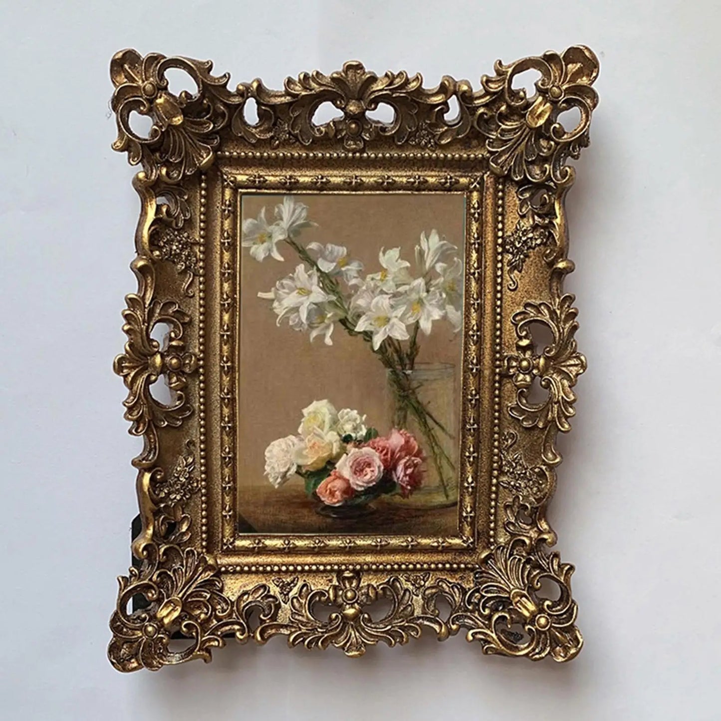 European Style Photo Frame Photo Holder Embossed Floral Tabletop Hanging Picture Display Picture Holder Home Decor