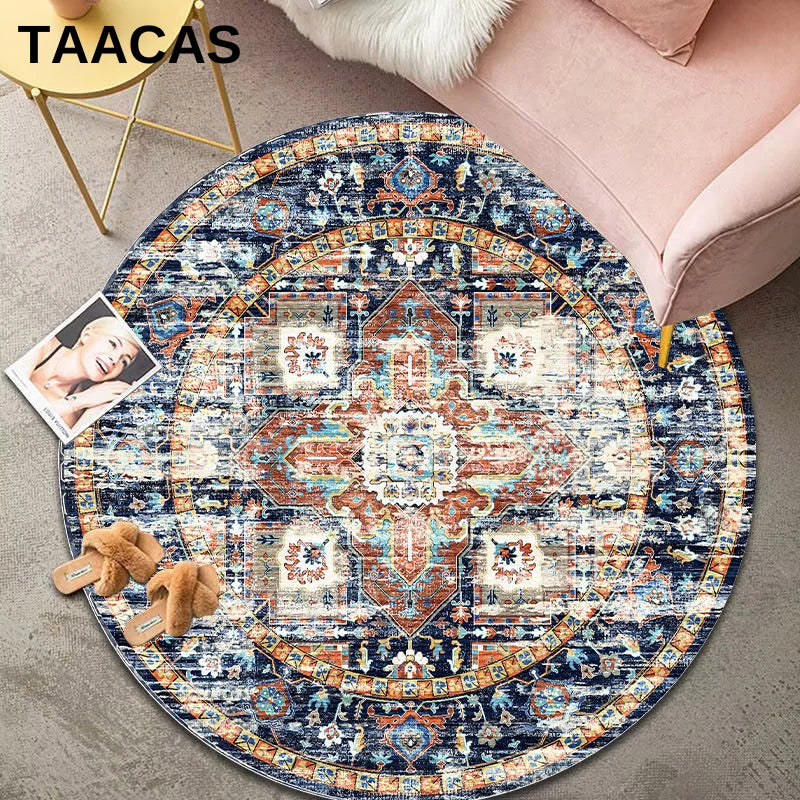 Round Persian Rug For Living Room Vintage Red Bohemian Circular Carpet