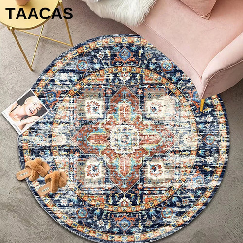 Round Persian Rug For Living Room Vintage Red Bohemian Circular Carpet