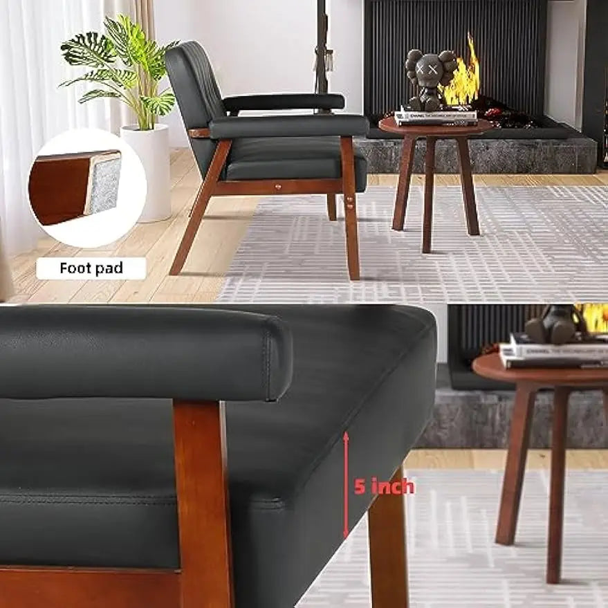 Couch Loveseat Sofa with Wood Arms, Mid Century Modern Love Seat Sofas Lounge Armchair Living Room Bedroom (Black (loveseat))