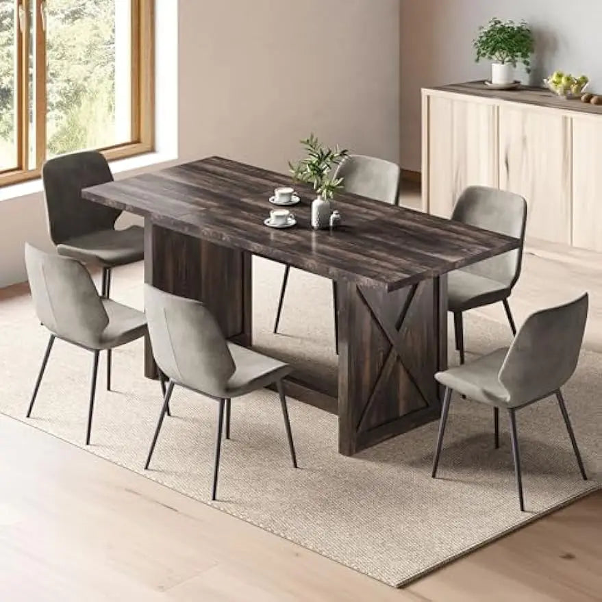 Large Farmhouse Kitchen Dining Room Table for 6 to 8 People, Rustic Oak Industrial Wood Style Rectangle Apartment Dinning