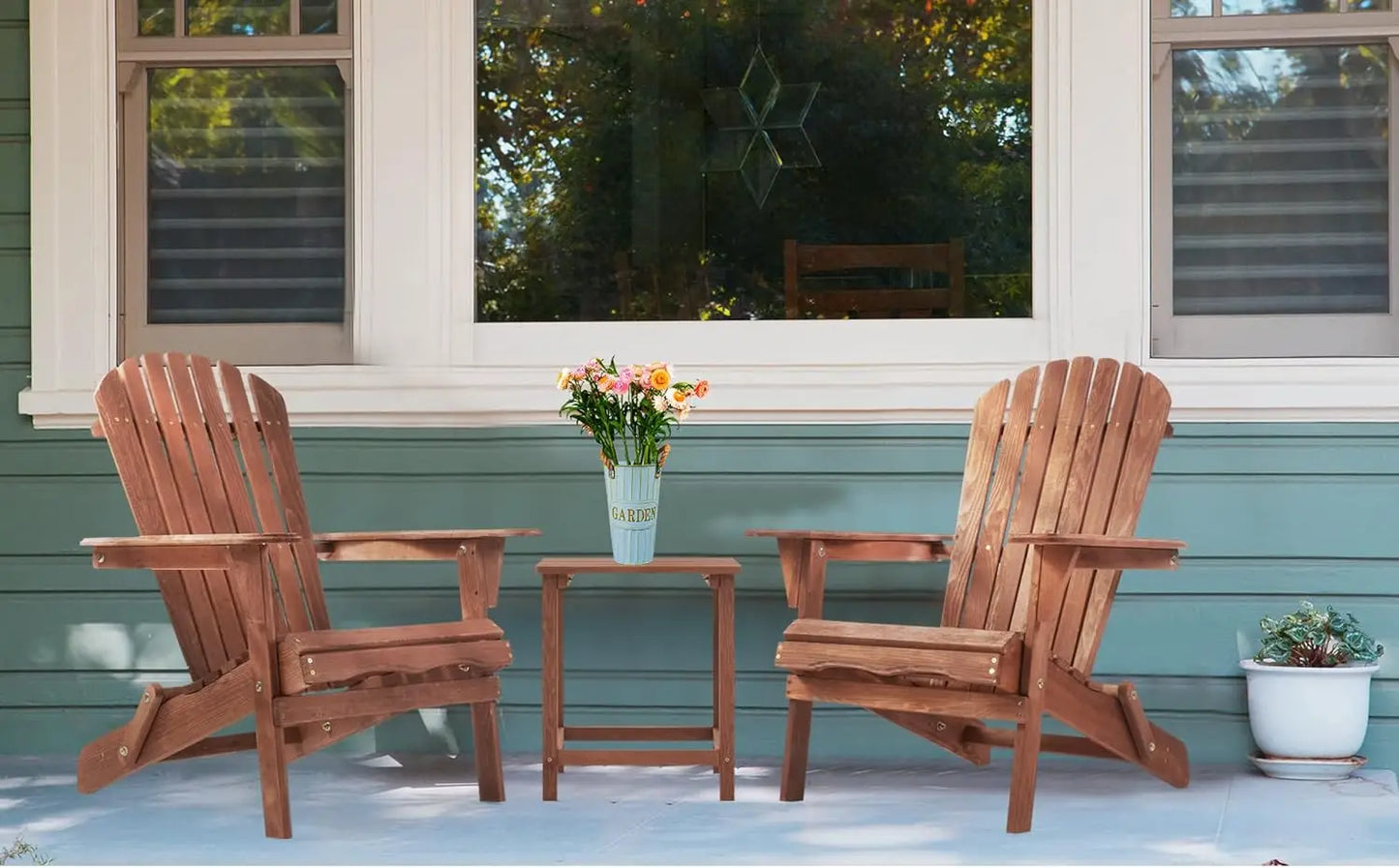 Outdoor Wooden Folding Adirondack Chair Set of 2 with Pre-Assembled BackRest, Wood Patio Chair for Garden Backyard Porch Pool