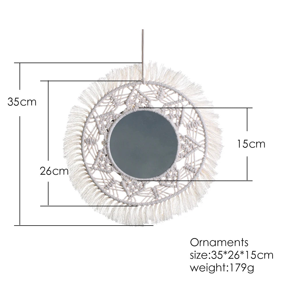 Macrame Mirror Wall Decoration Boho Home Decor Mirrors for Bedroom Wall Mirrors for Living Room Baby Room Decoration Nursery