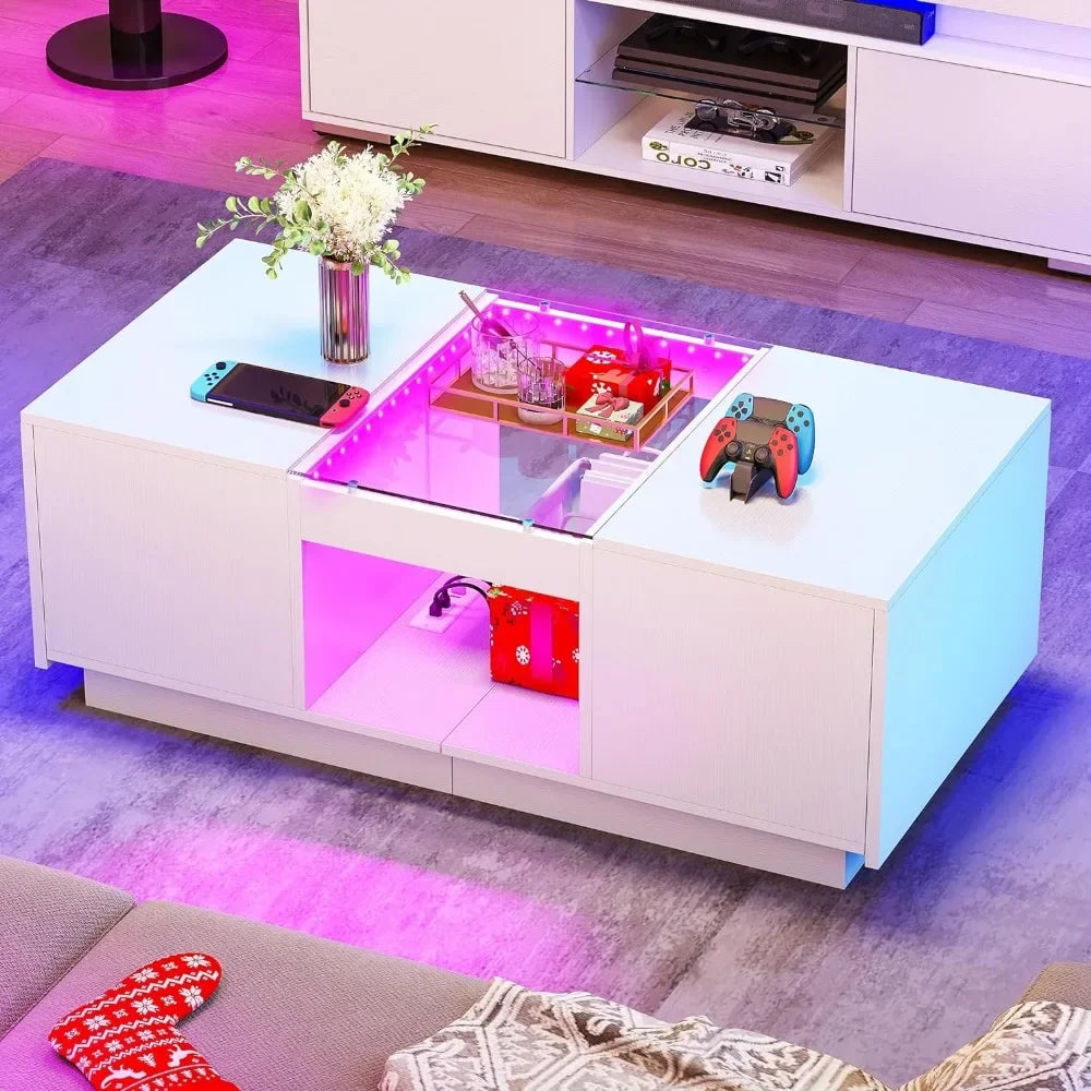 LED Coffee Table White Center Table With Storage Coffee Tables for Living Room Furniture Dolce Gusto Mesa Lateral Furnitures
