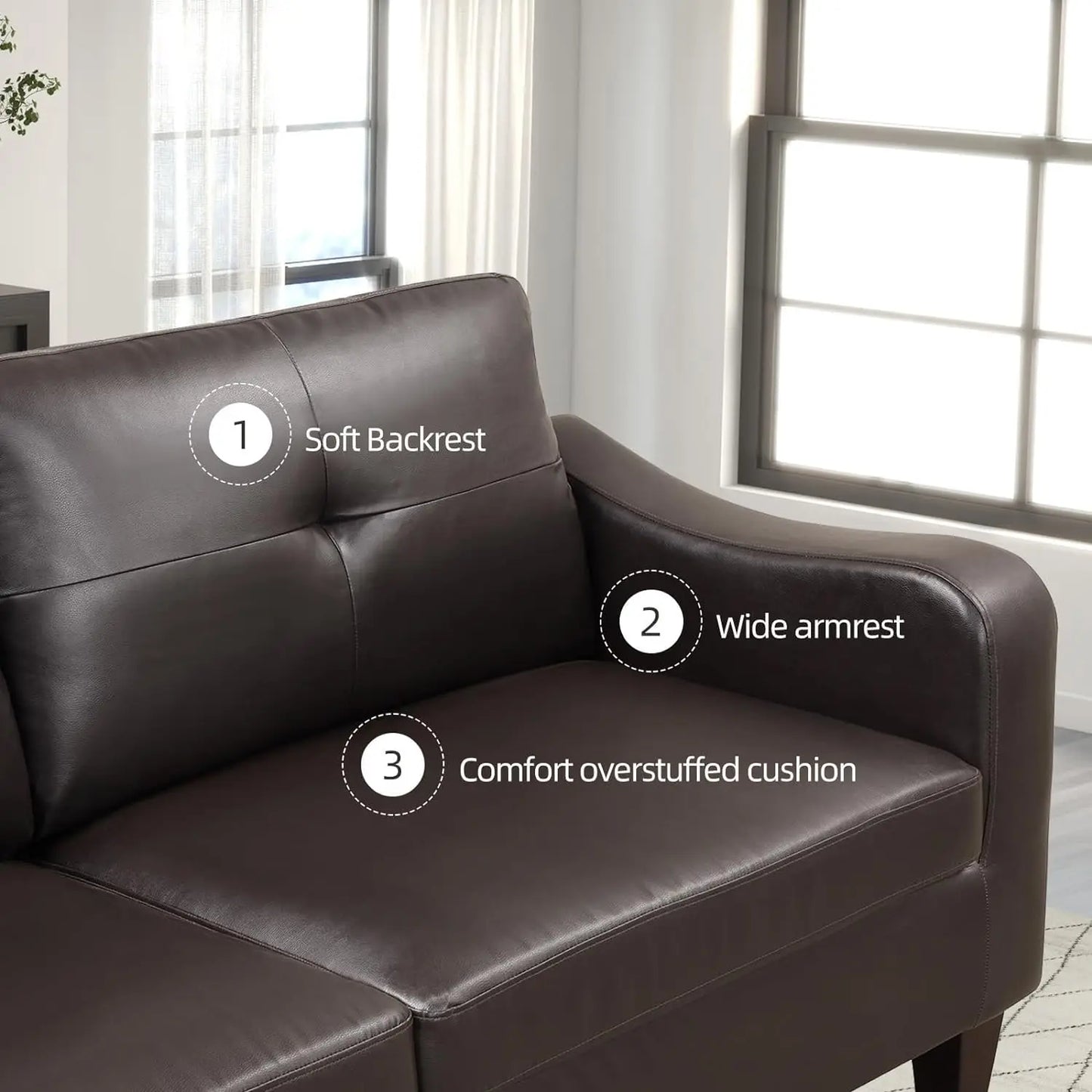 Mid Century Modern Couch Sofa Love Seat for Living Room with Back Cushions