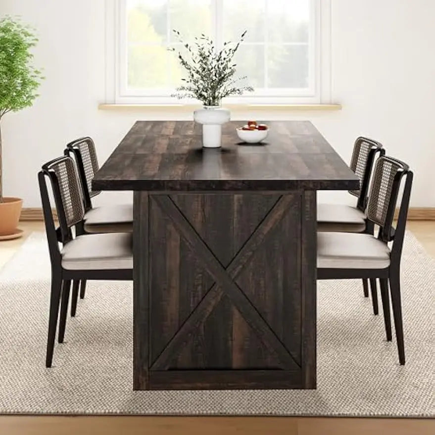 Large Farmhouse Kitchen Dining Room Table for 6 to 8 People, Rustic Oak Industrial Wood Style Rectangle Apartment Dinning
