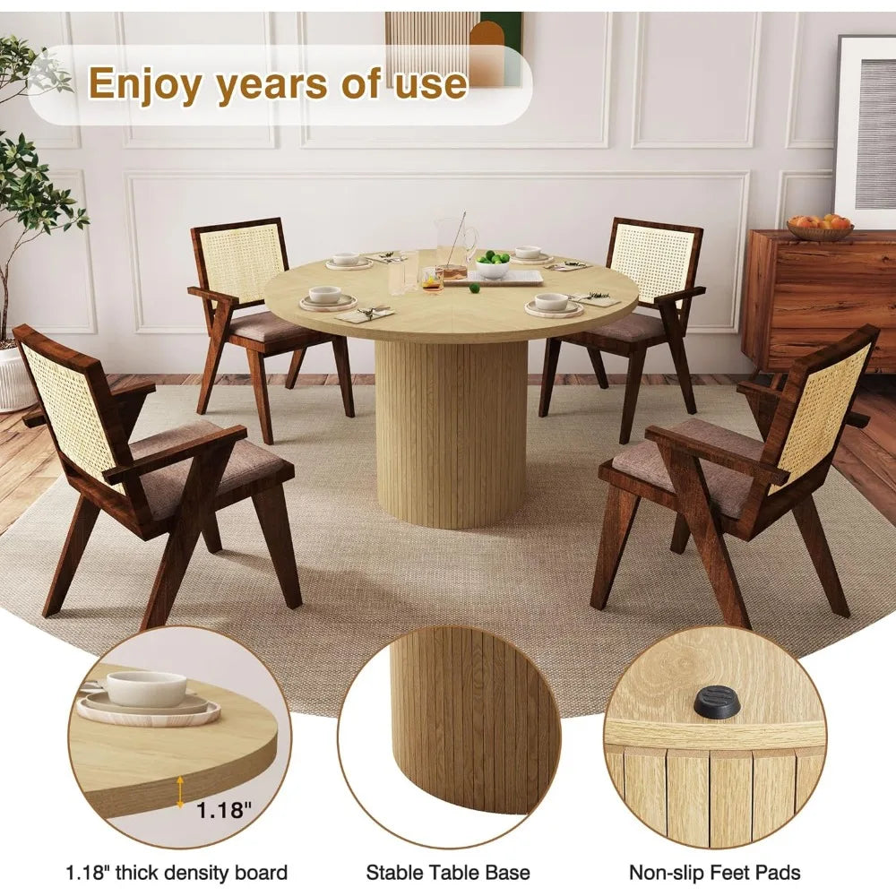 Dinning Table for Restaurant 47 Inch Small Circle Dining Tables With Wood Strip Base for Kitchen Living Room (Natural) Set Home