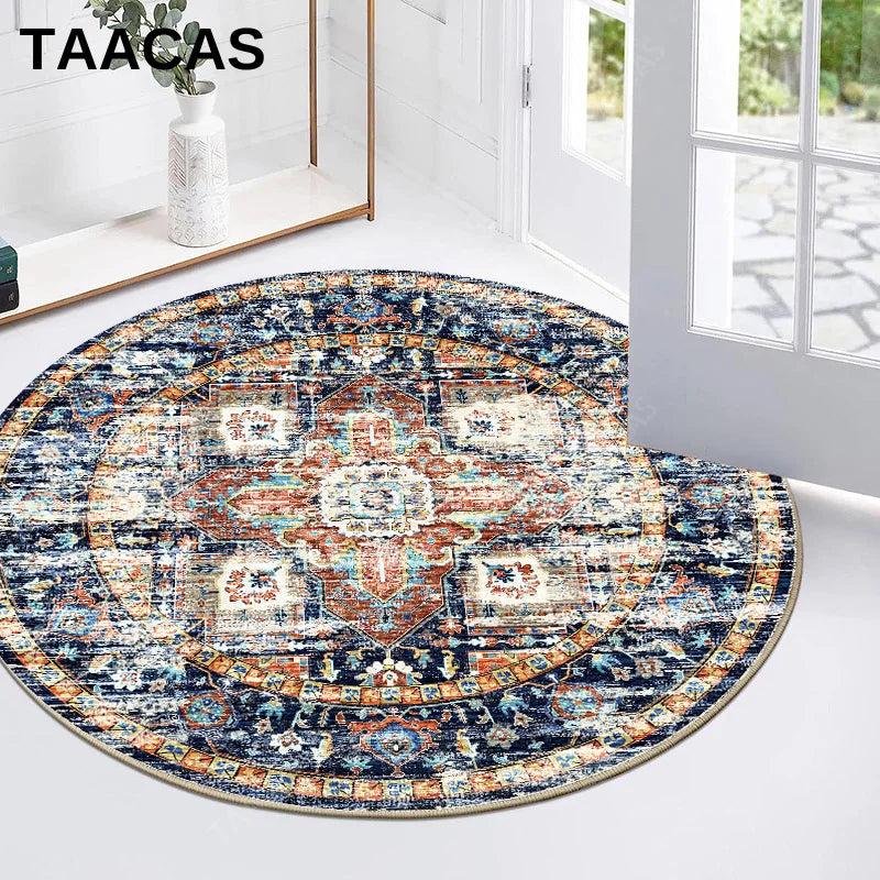 Round Persian Rug For Living Room Vintage Red Bohemian Circular Carpet