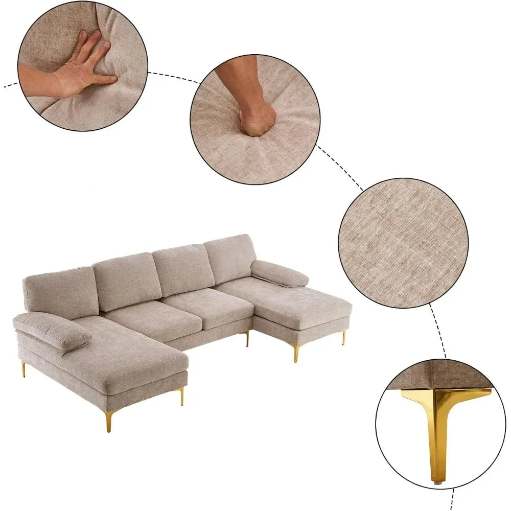 U-Shape Sofas 4-Seat with Chaise Chenille Fabric Upholstered