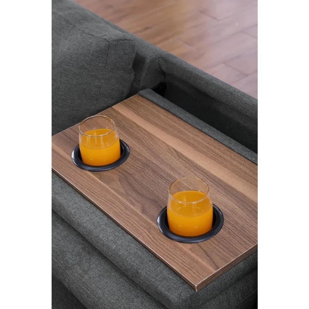 Living Room Sofa with 2 Cup Holders and Storage Footrest, 3 Piece Modular Sofa Set