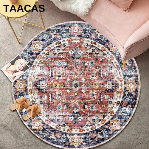 Round Persian Rug For Living Room Vintage Red Bohemian Circular Carpet