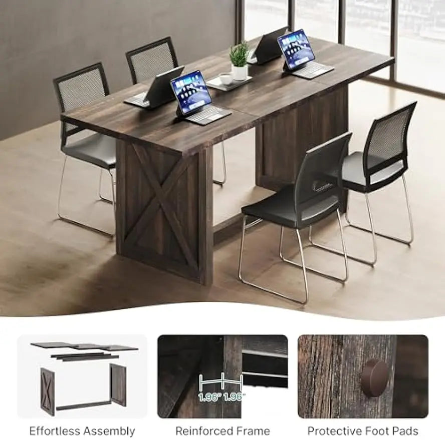 Large Farmhouse Kitchen Dining Room Table for 6 to 8 People, Rustic Oak Industrial Wood Style Rectangle Apartment Dinning