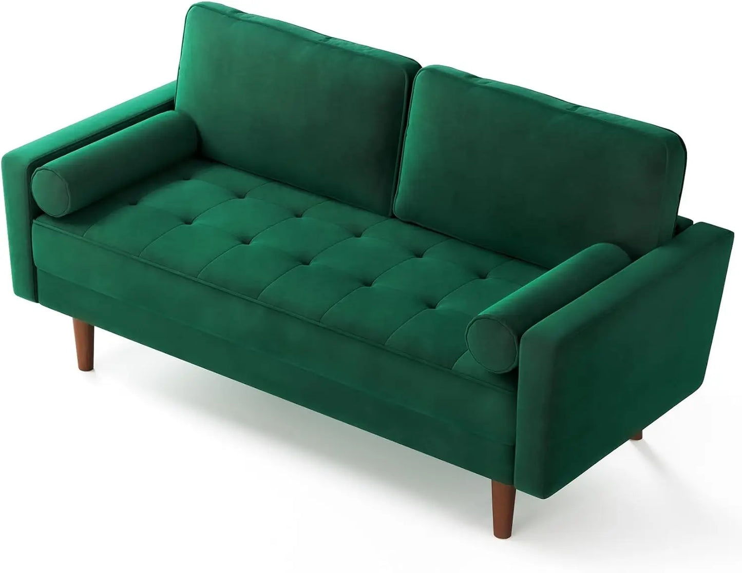 Velvet Sofa with 2 Bolster Pillows, Track Armrest