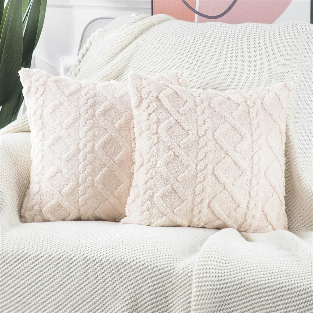 Olanly Twist Knitting Plush Pillow Cover 45x45 Vintage Knitted Pillow