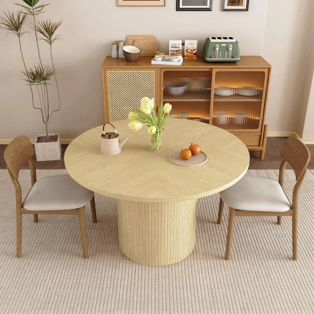 Dinning Table for Restaurant 47 Inch Small Circle Dining Tables With Wood Strip Base for Kitchen Living Room (Natural) Set Home