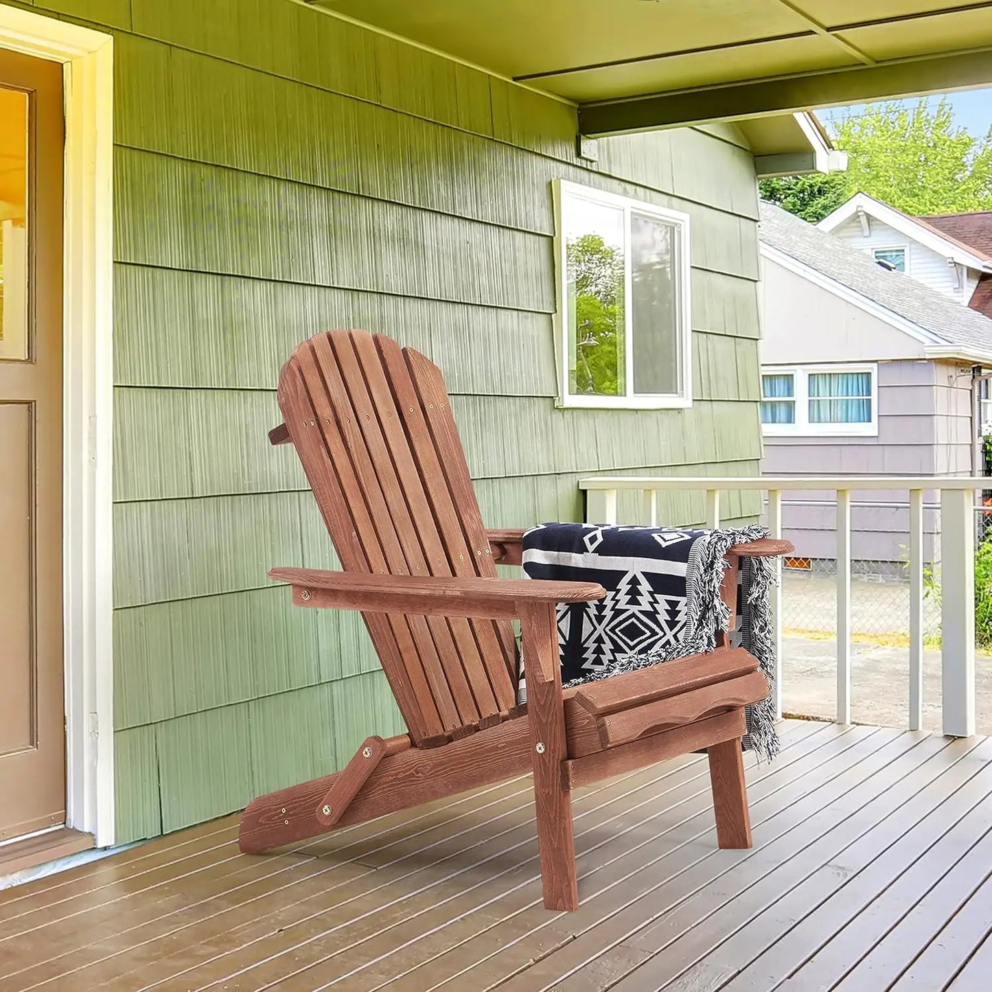 Outdoor Wooden Folding Adirondack Chair Set of 2 with Pre-Assembled BackRest, Wood Patio Chair for Garden Backyard Porch Pool