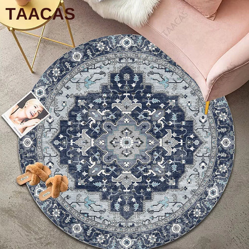 Round Persian Rug For Living Room Vintage Red Bohemian Circular Carpet