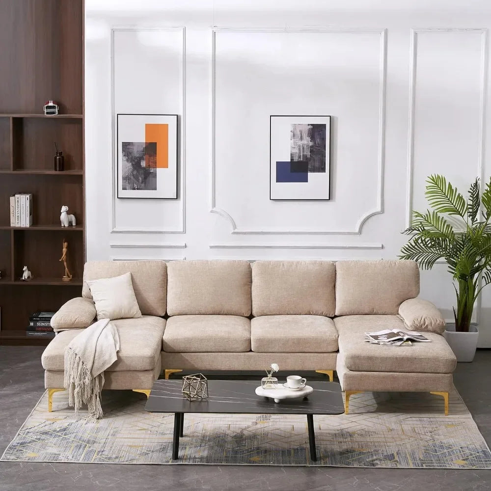 U-Shape Sofas 4-Seat with Chaise Chenille Fabric Upholstered