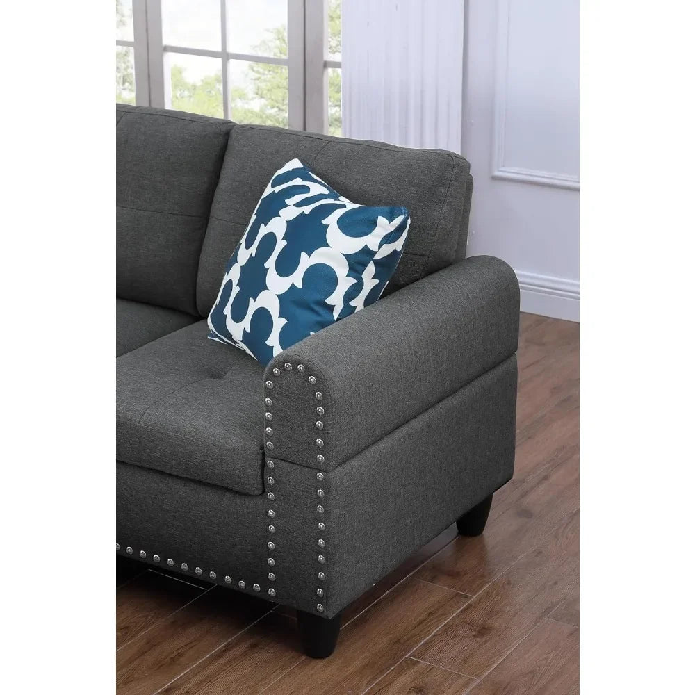 Living Room Sofa with 2 Cup Holders and Storage Footrest, 3 Piece Modular Sofa Set