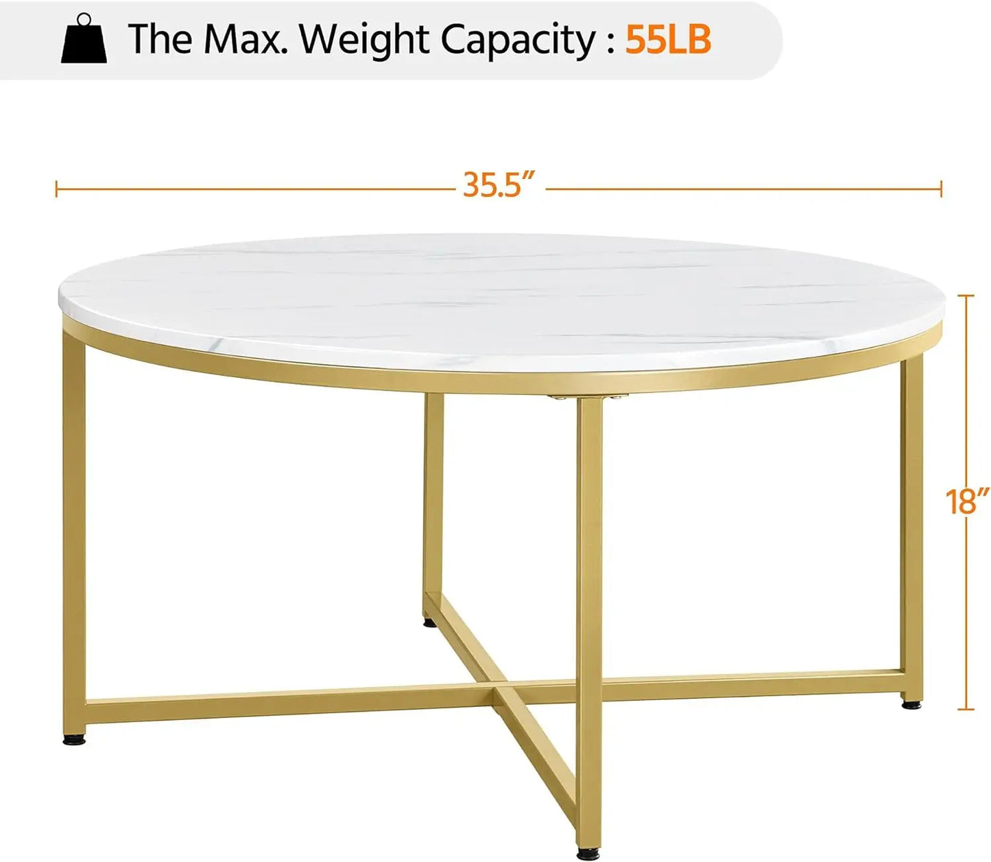 Faux Marble Coffee Table,Round Coffee Table with Metal Legs for Living Room, Modern Center Table for Home & Office, White Gold