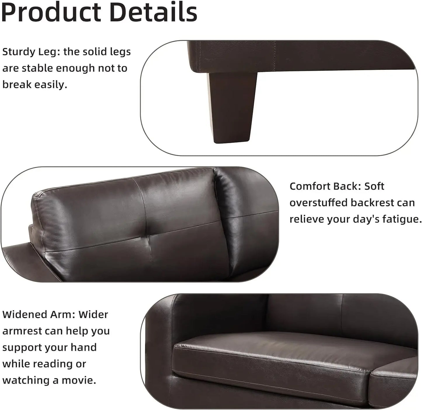 Mid Century Modern Couch Sofa Love Seat for Living Room with Back Cushions