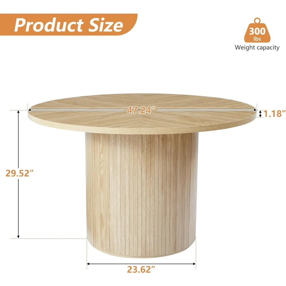Dinning Table for Restaurant 47 Inch Small Circle Dining Tables With Wood Strip Base for Kitchen Living Room (Natural) Set Home