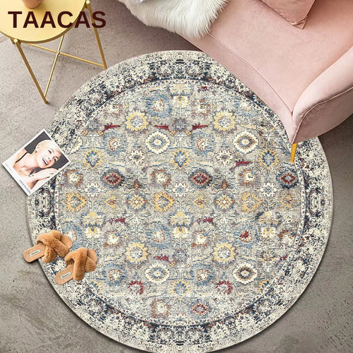 Round Persian Rug For Living Room Vintage Red Bohemian Circular Carpet