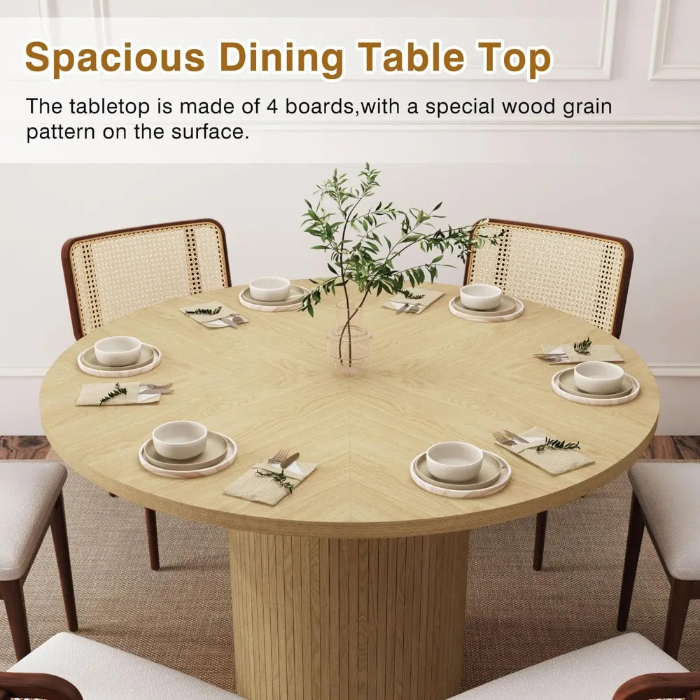 Dinning Table for Restaurant 47 Inch Small Circle Dining Tables With Wood Strip Base for Kitchen Living Room (Natural) Set Home