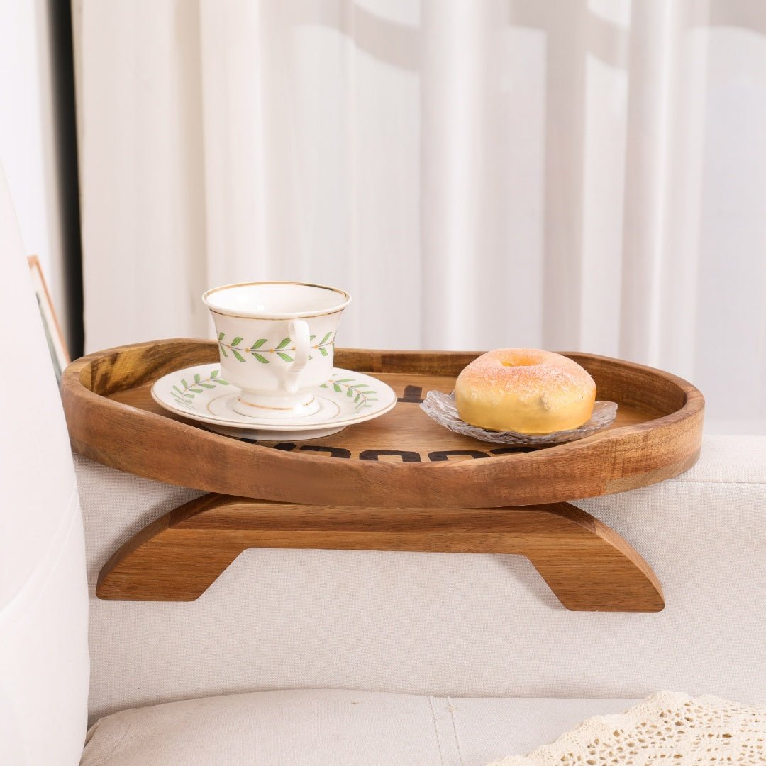 Couch Potato Tray - Smart Clip - On Sofa Tray Made of Acacia Wood - Bluepandahomedecor