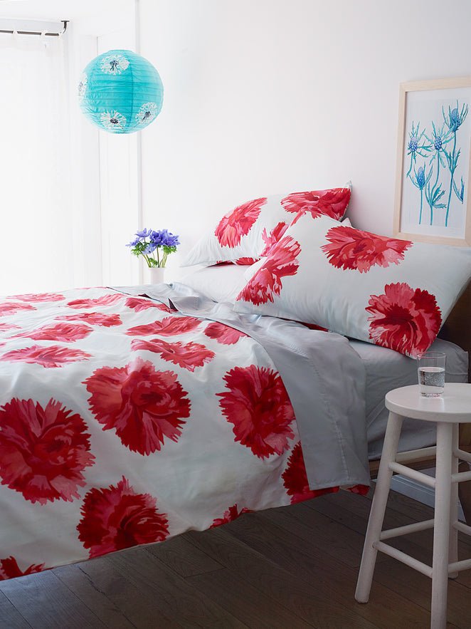 Duvet Cover & Shams: Red Carnations - Bluepandahomedecor
