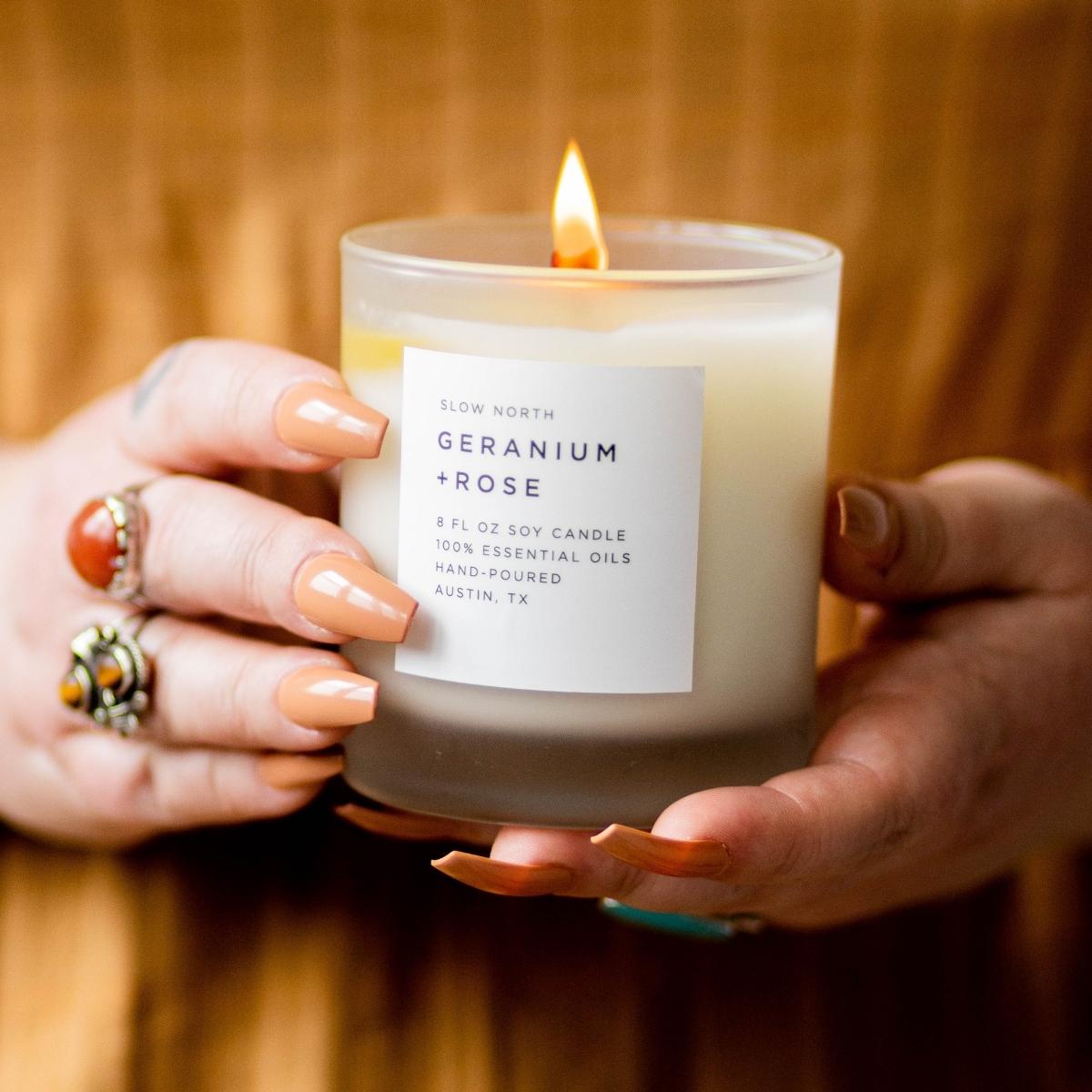 Geranium + Rose - Signature Candle - Bluepandahomedecor