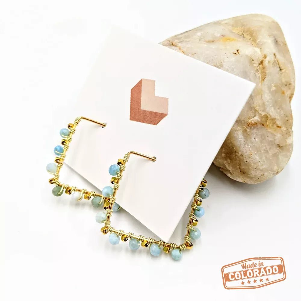 Larimar 18K gold plated hoops - Bluepandahomedecor