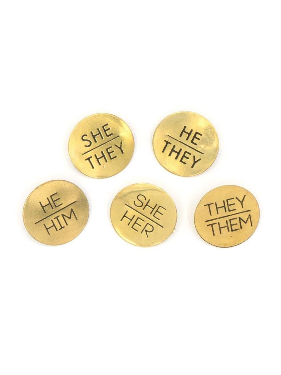 Pronoun Pins - Brass - Bluepandahomedecor