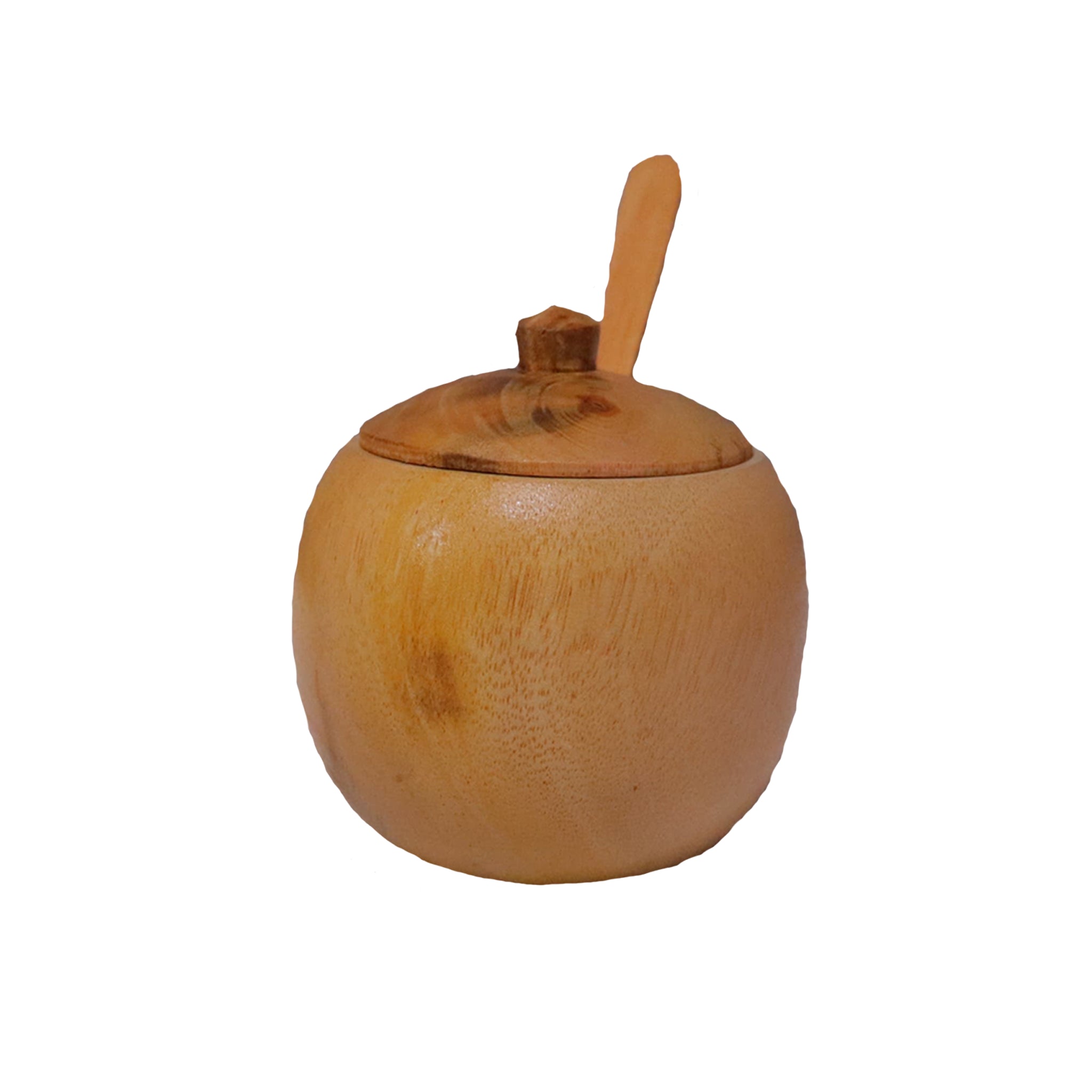 Small Teak Wood Seasoning Bowl with Spoon, Handturned Wooden Spice Jar - Bluepandahomedecor