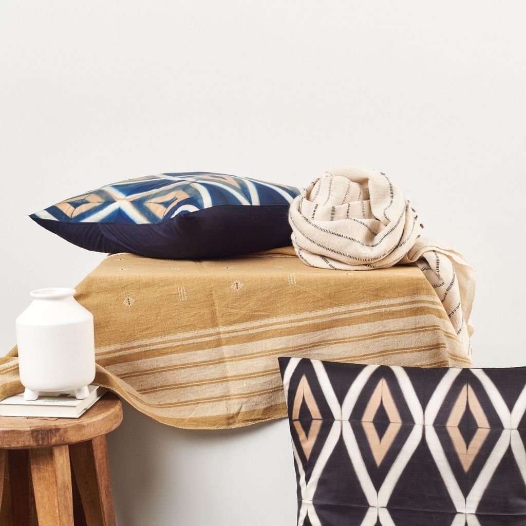 Tisa Handcrafted Shibori Print Mulberry Silk Pillow - Bluepandahomedecor
