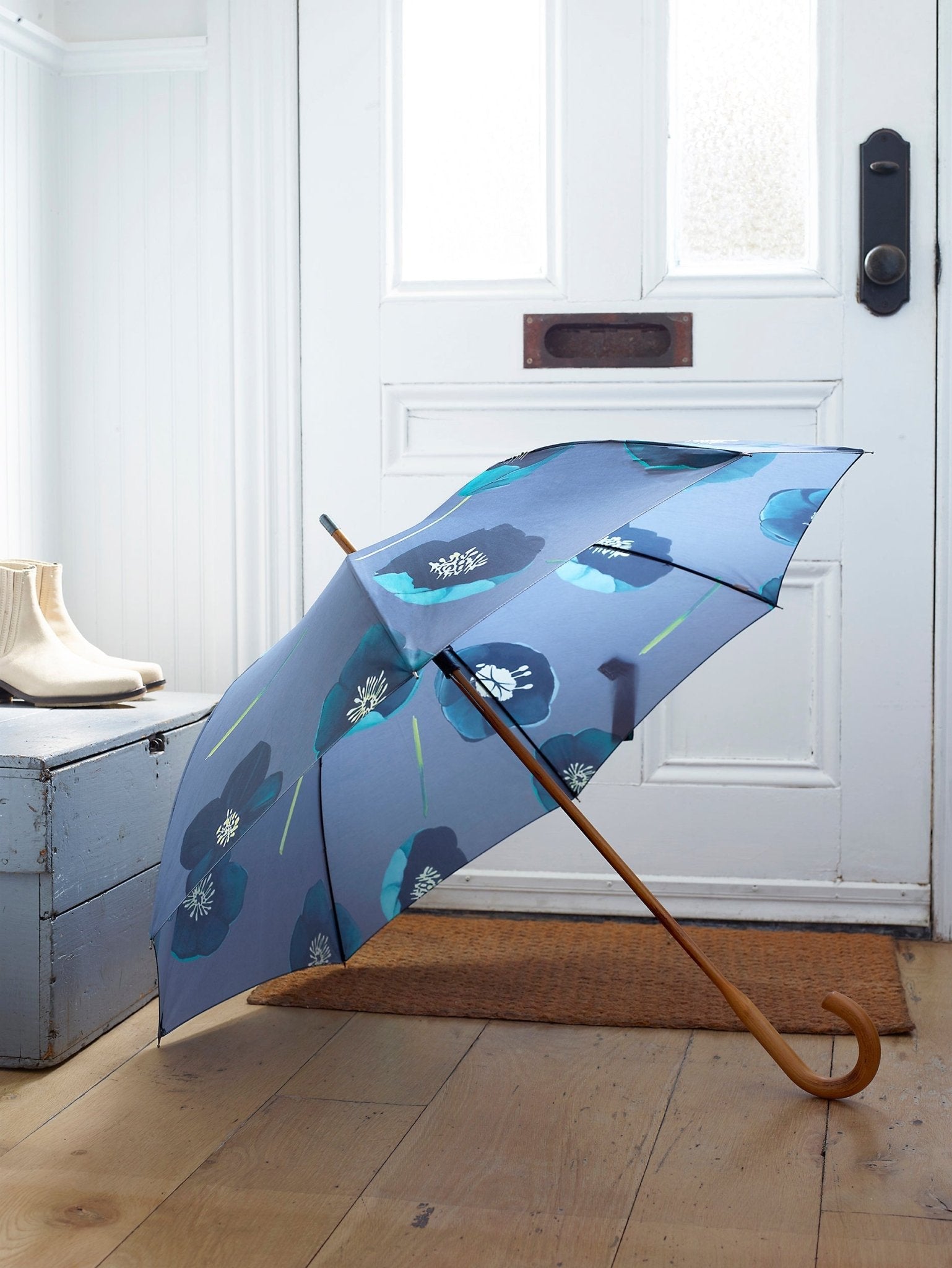 Umbrella: Green Winter Rose on Charcoal - Bluepandahomedecor