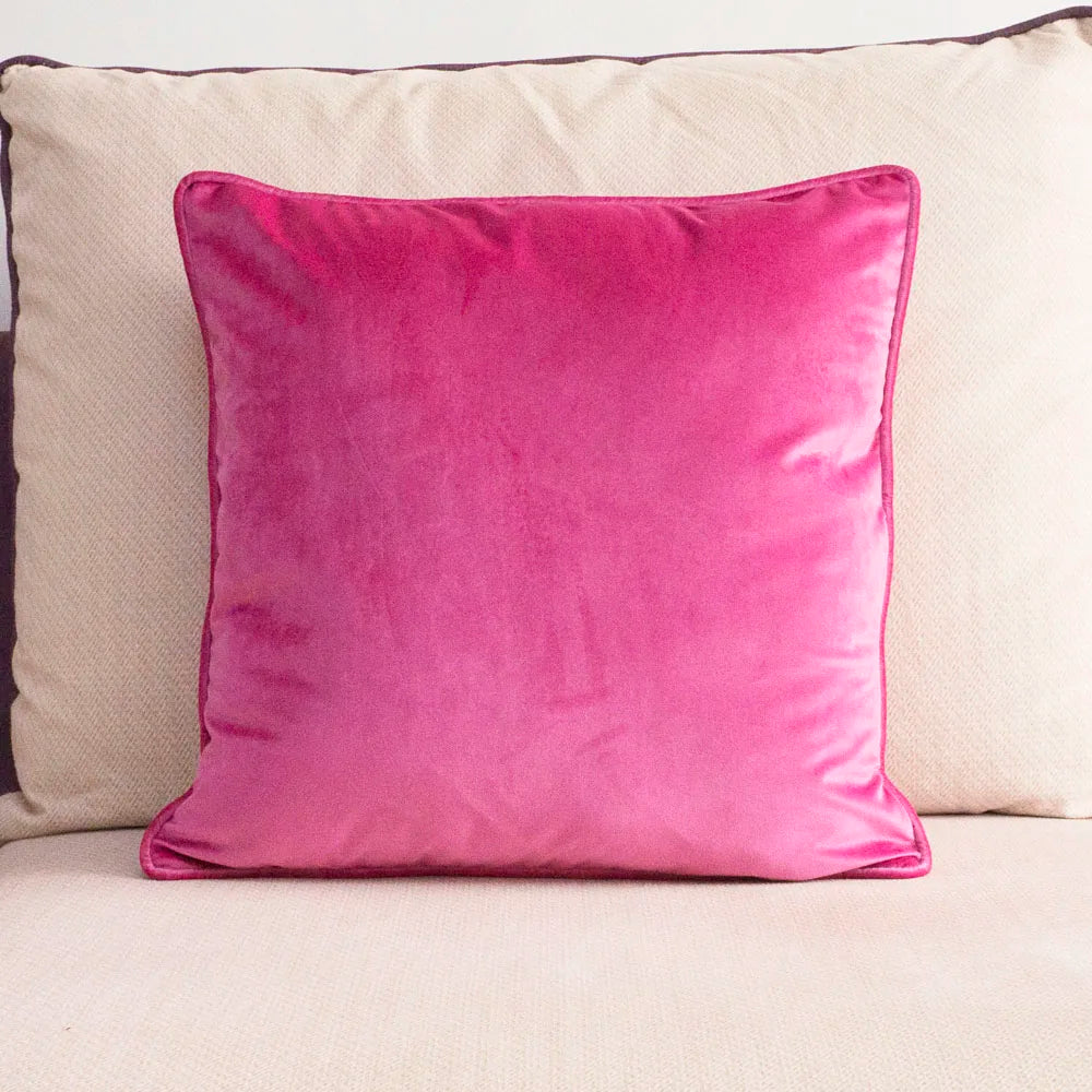 Piping Design Bright Pink Velvet Cushion Cover Lovely Quality Pillow Cover Case No Balling-up Waist Pillow Without Stuffing