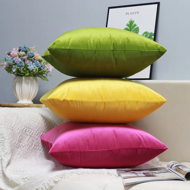 Solid Red Yellow Blue pillowcase Cushion Sofa Decorative Green Velvet Pillows for Living Room Car Decoration 45x45 Home Decor