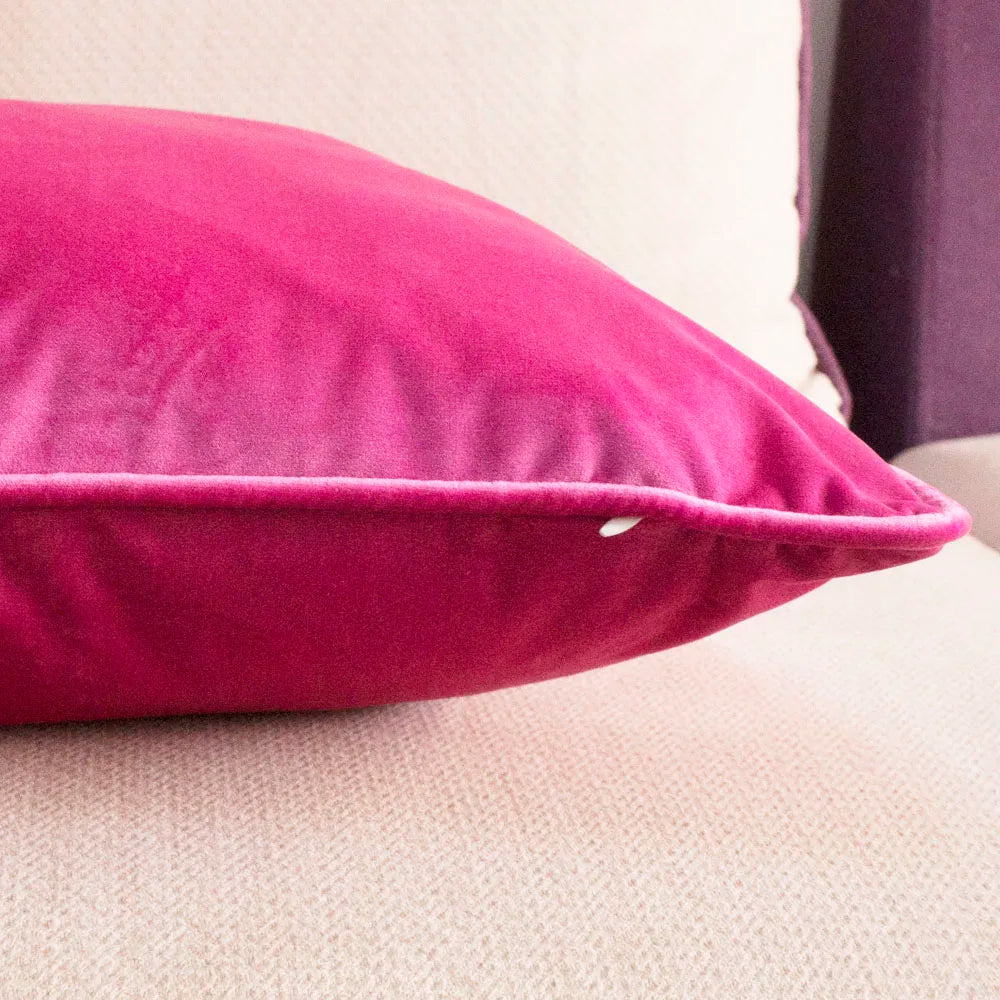 Piping Design Bright Pink Velvet Cushion Cover Lovely Quality Pillow Cover Case No Balling-up Waist Pillow Without Stuffing