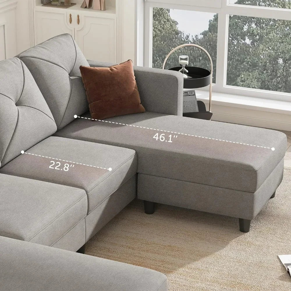 Convertible Sectional Sofa with Double Chaises for Living Room