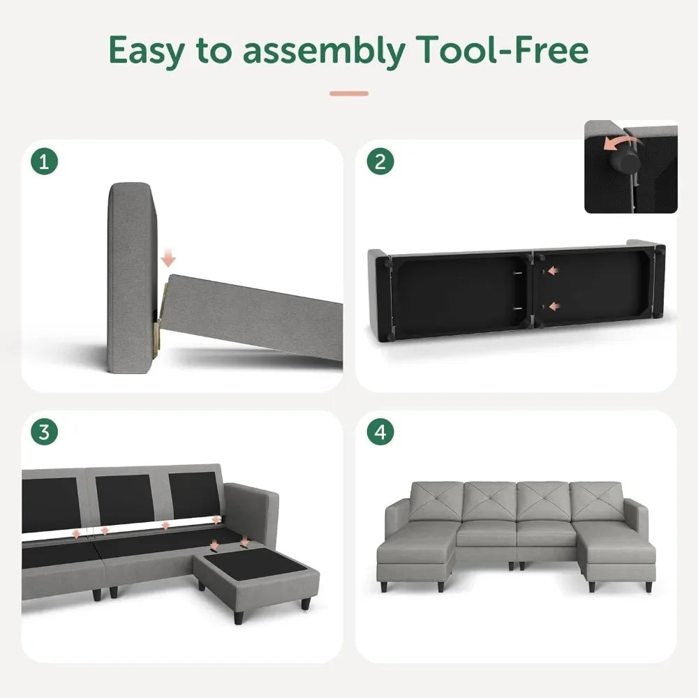 Convertible Sectional Sofa with Double Chaises for Living Room