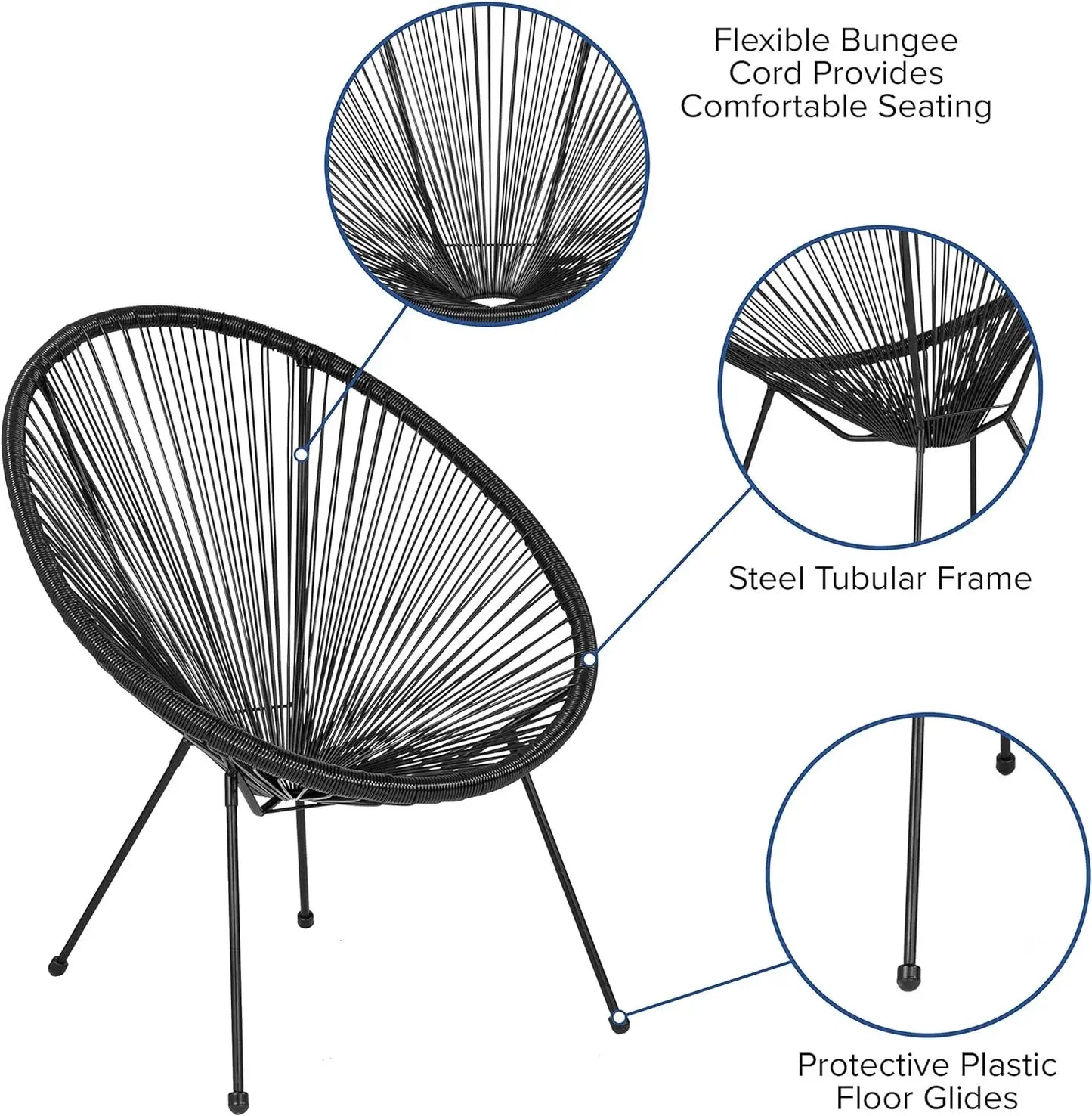 Papasan Bungee Lounge Chair for garden poolside,Black,Grey,Red,White