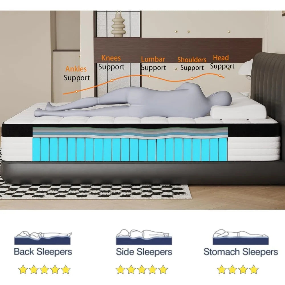 Pressure Relief Matress Medium Firm Mattress With Memory Foam and Pocket Springs Queen Mattress Full Size Bed in Box Futon Pad