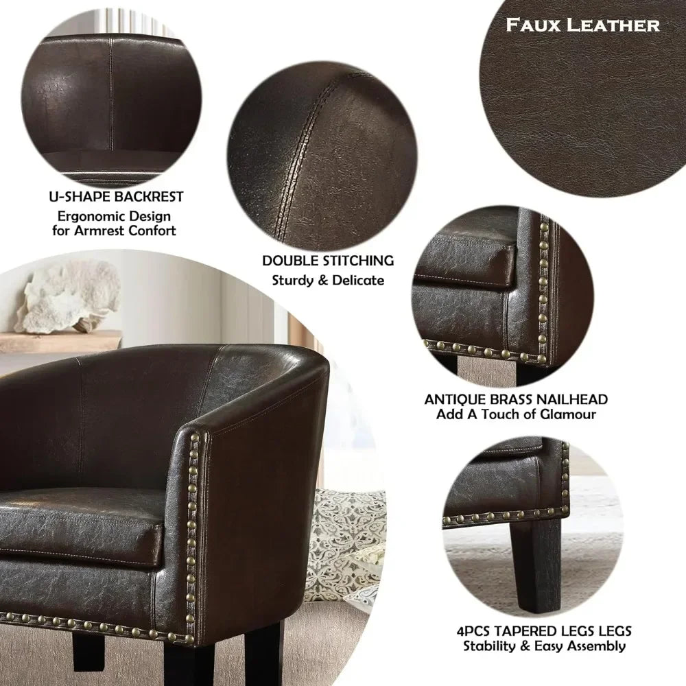 Living Room Chairs with Club Style Barrel for Gaming Armchairs for Bedroom, Standard, Espresso Leather