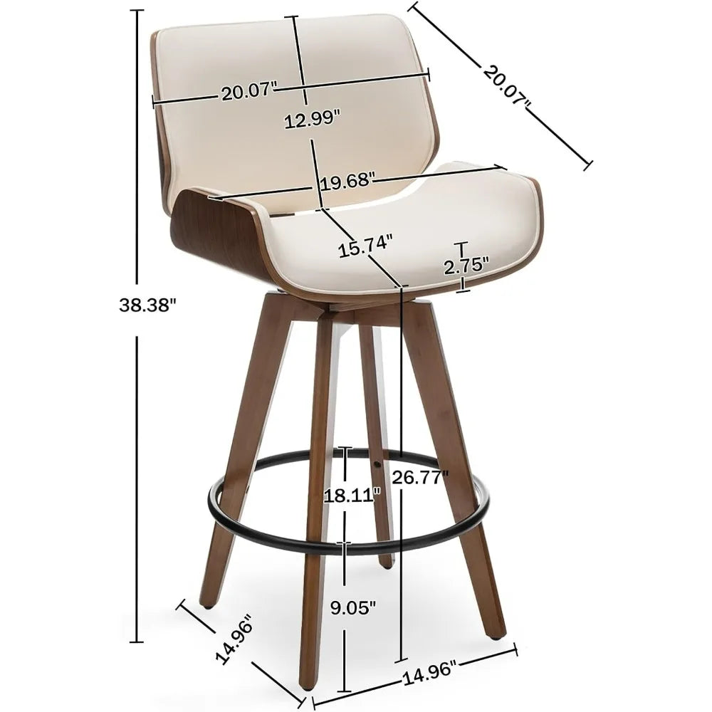 Modern Swivel Barstools Bar Stools, 26" 360 Free Swivel Upholstered Bar Stool with Back Wood Legs